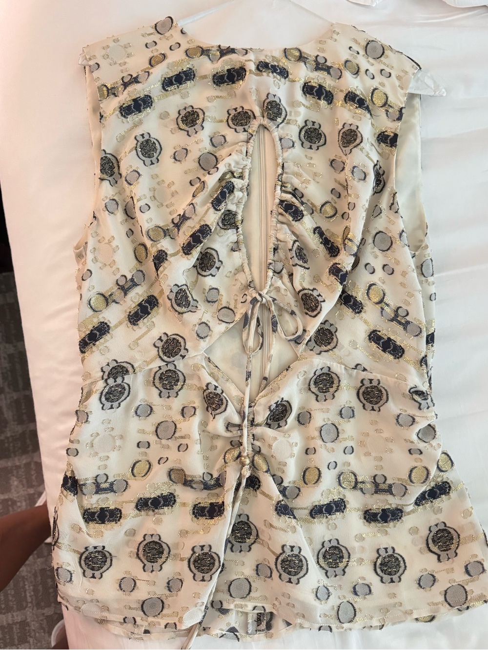 Altuzarra Cream and Navy Printed Tie-Back Silk Blouse